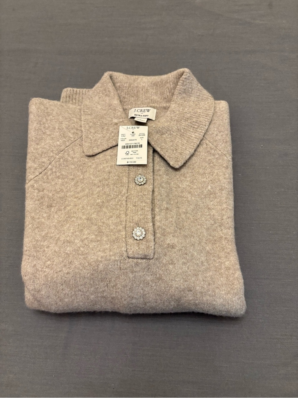 J. Crew Women's Taupe Cashmere-Blend Polo Sweater